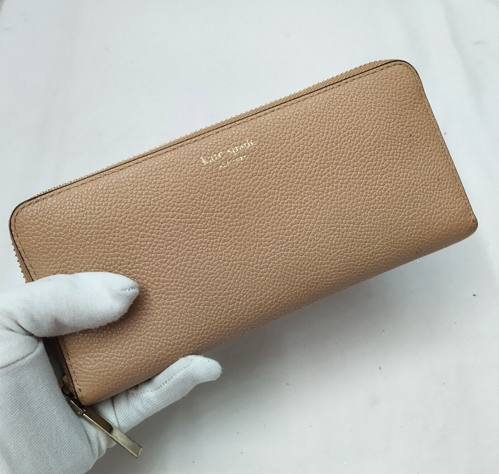 Kate Spade New York Brown Pebbled Leather Zip Around Credit Card Wallet